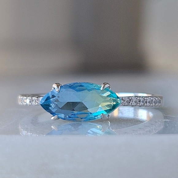 Blue & Teal Tourmaline Ombre Marquise Ring, 925 Sterling Silver Charmed Aroma - Picture 4 of 6
